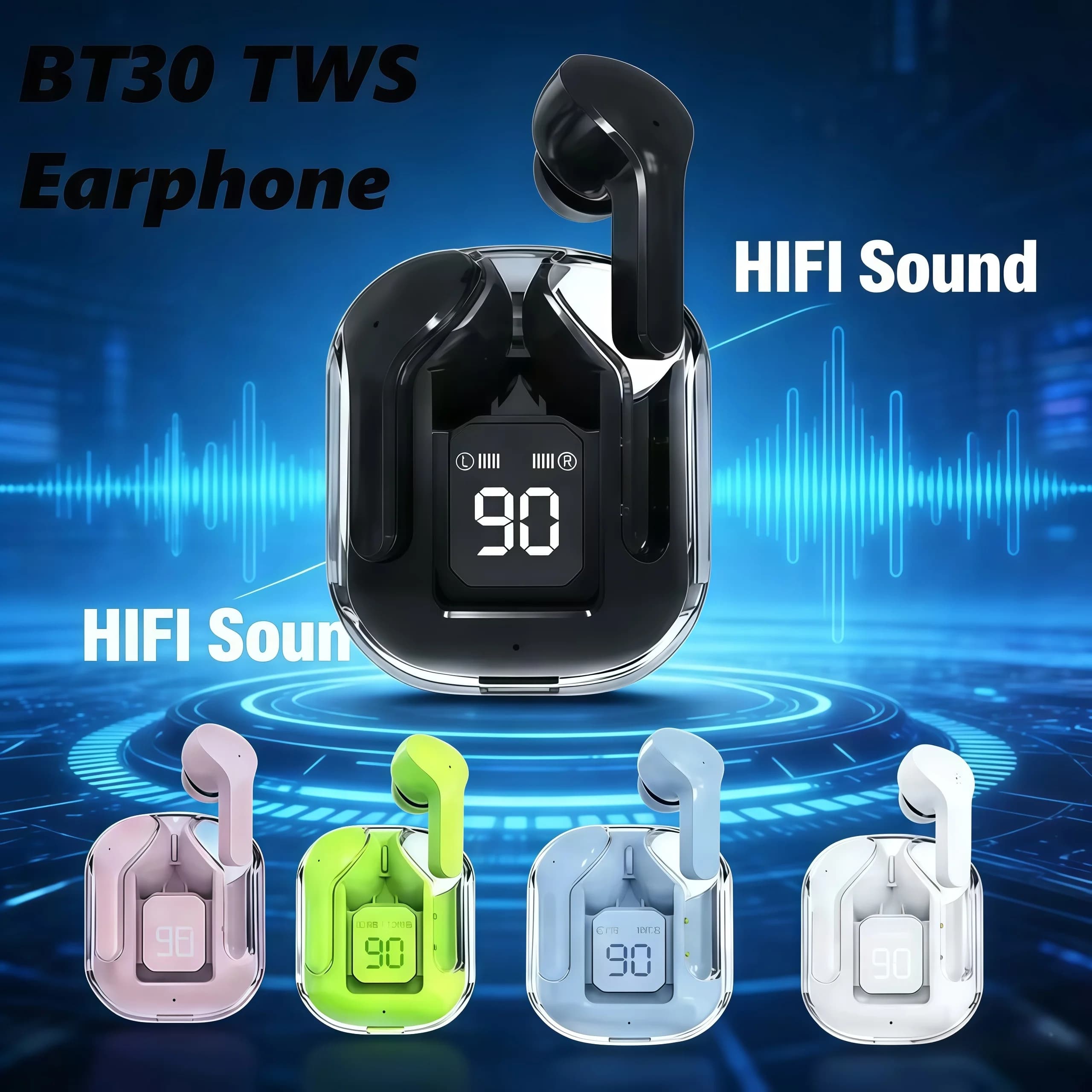 2026 New BT30 TWS wireless headphones, BT30 Bluetooth 5.1 headphones, sports headphones, stereo headphones with digital LED display