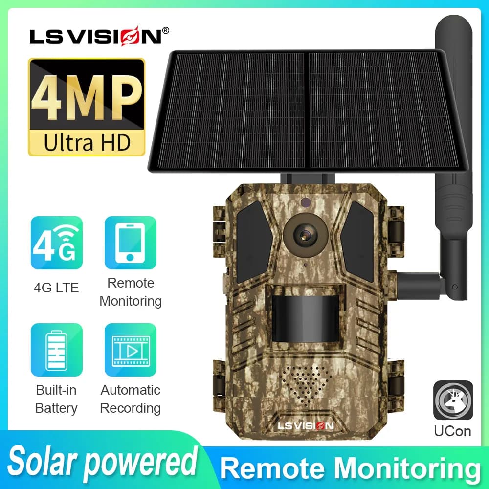 LS VISION 4G telecamere di sicurezza solare Wireless Outdoor 2K HD videosorveglianza Wildlife c IR visione notturna rilevamento umano/animale