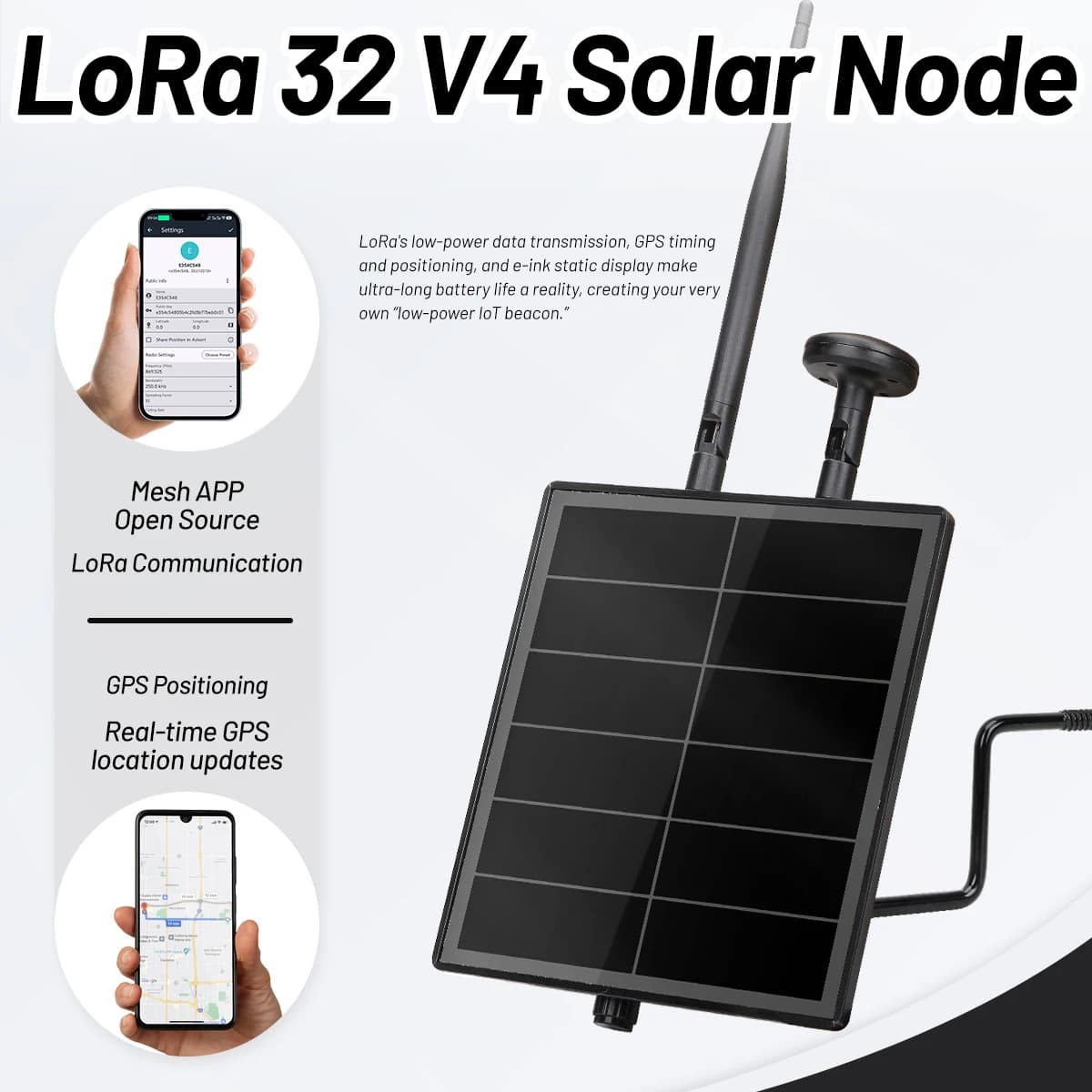 Kit Ripetitore Solare Heltec LoRa 32 V4 D5L Compatibile con Modulo GPS IP66, Dispositivo IoT WiFi LoRa per Rete Solare Mesh