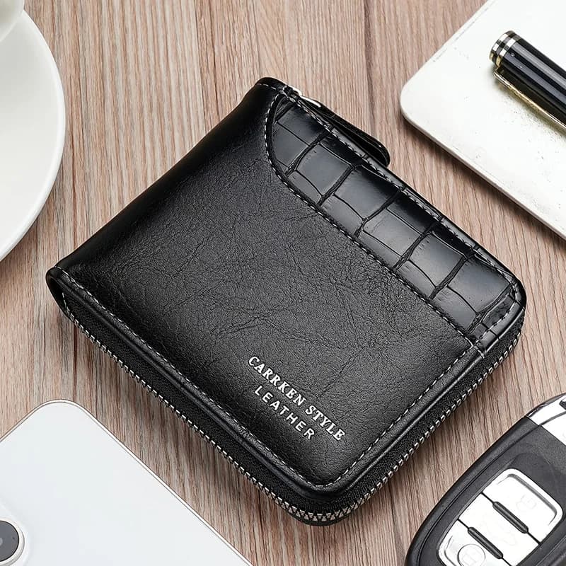 Portafoglio da uomo in pelle, portamonete di lusso da uomo, porta carte con cerniera, con tasca portamonete, portafogli RFID, regali per uomo, borsa per soldi