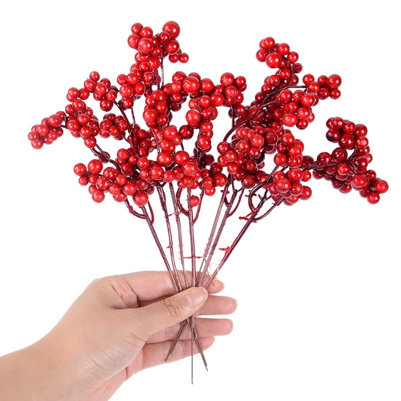 5 pieces of artificial berries Christmas stem berries red clover flowers fake plant for Christmas tree New Year's party home decoration ornament