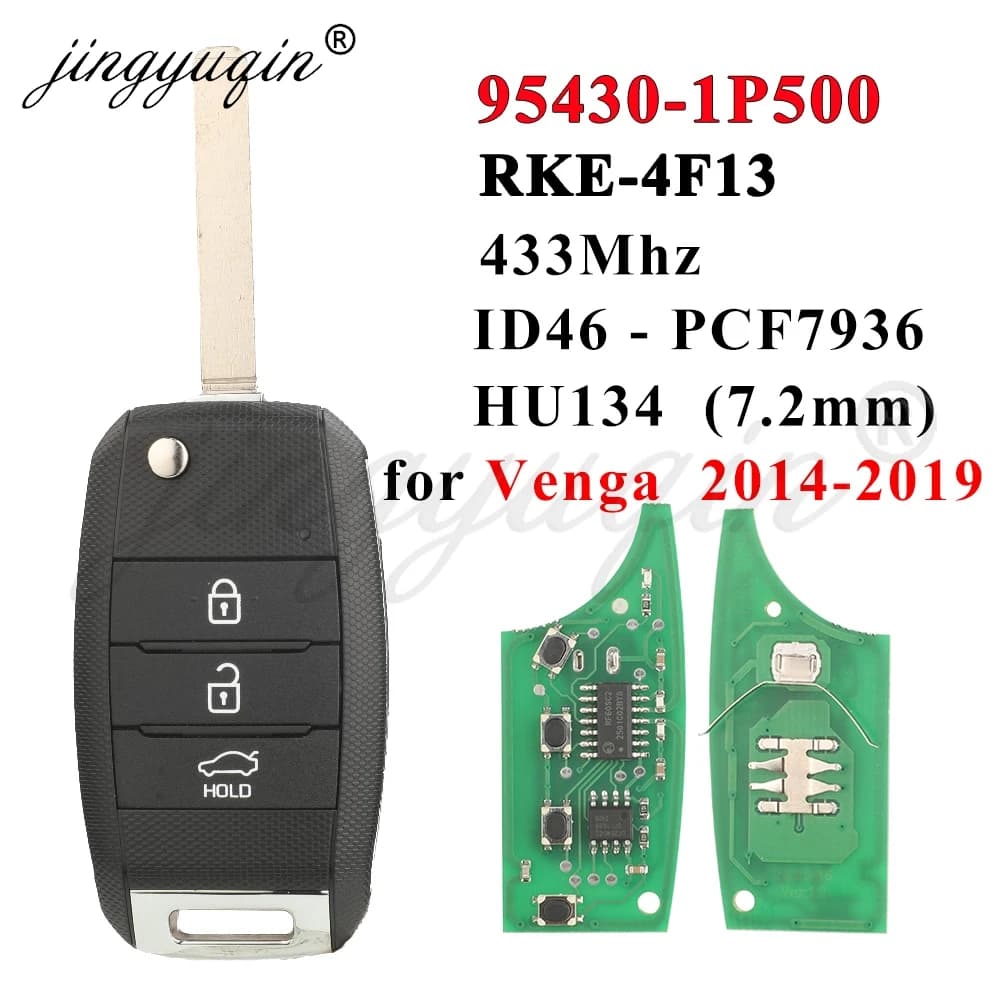 jingyuqin RKE-4F13 Chiave auto con telecomando a 3 pulsanti per KIA Venga 2014-2019 95430-1P500 433Mhz ID46 HU134 Aftermarket Control Fob