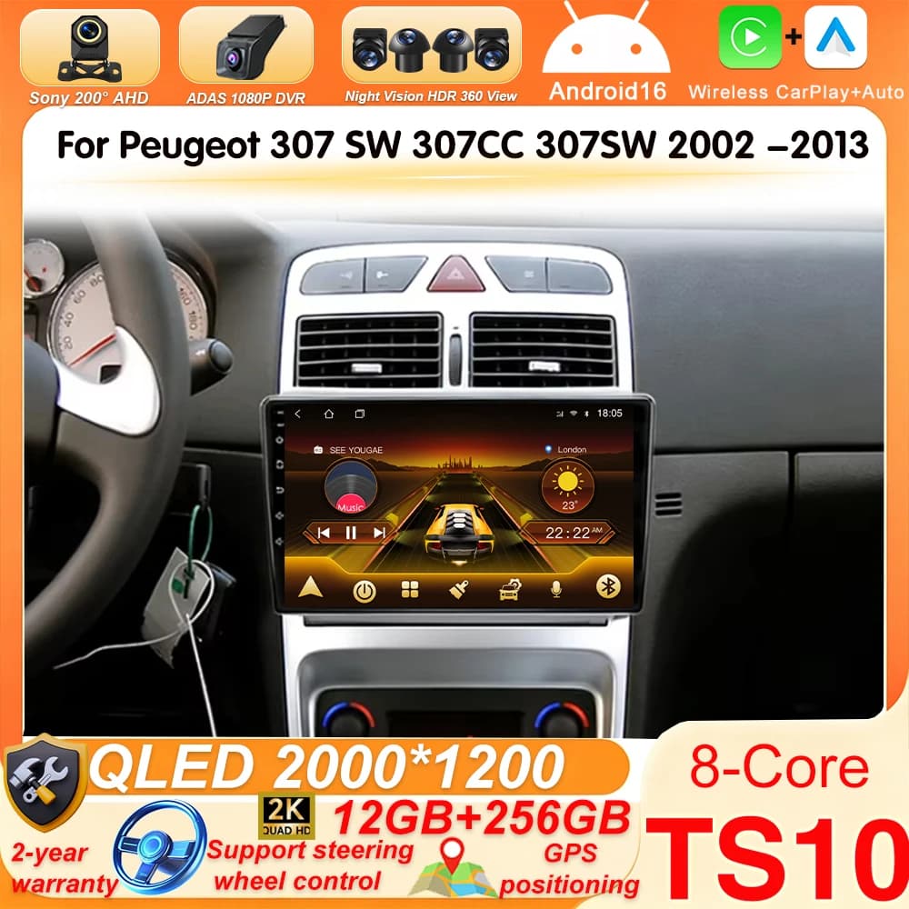 Car Carplay androd For Peugeot 307 SW 307CC 307SW 2002 -2013 Auto Radio Multimidia Player GPS Navigation 4G Carplay NO 2DIN DVD