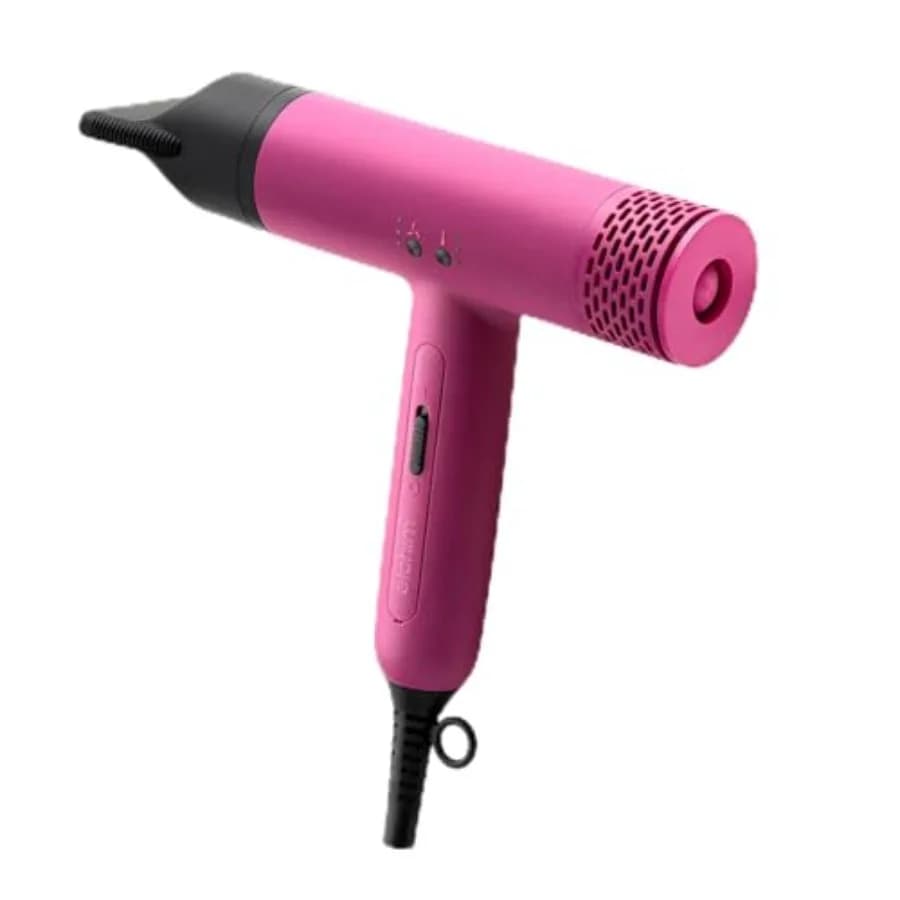 Professional hair dryer for salon and home use, ultra lightweight 10.2 oz anodized aluminum body, pink purple finish, 110, 000