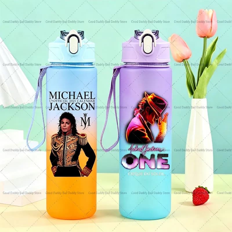 750ML Michael Jackson Large-capacity Gradient Water Bottle Men Women Outdoor Sport Straw Cup MJ Portable Plastic Jar Leak-proof