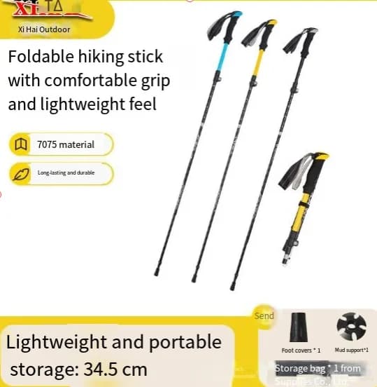 Professional Foldable Carbon Fiber Trekking Sticks 7075 Aluminum Alloy for Hiking, Five Section Closure, Portable,