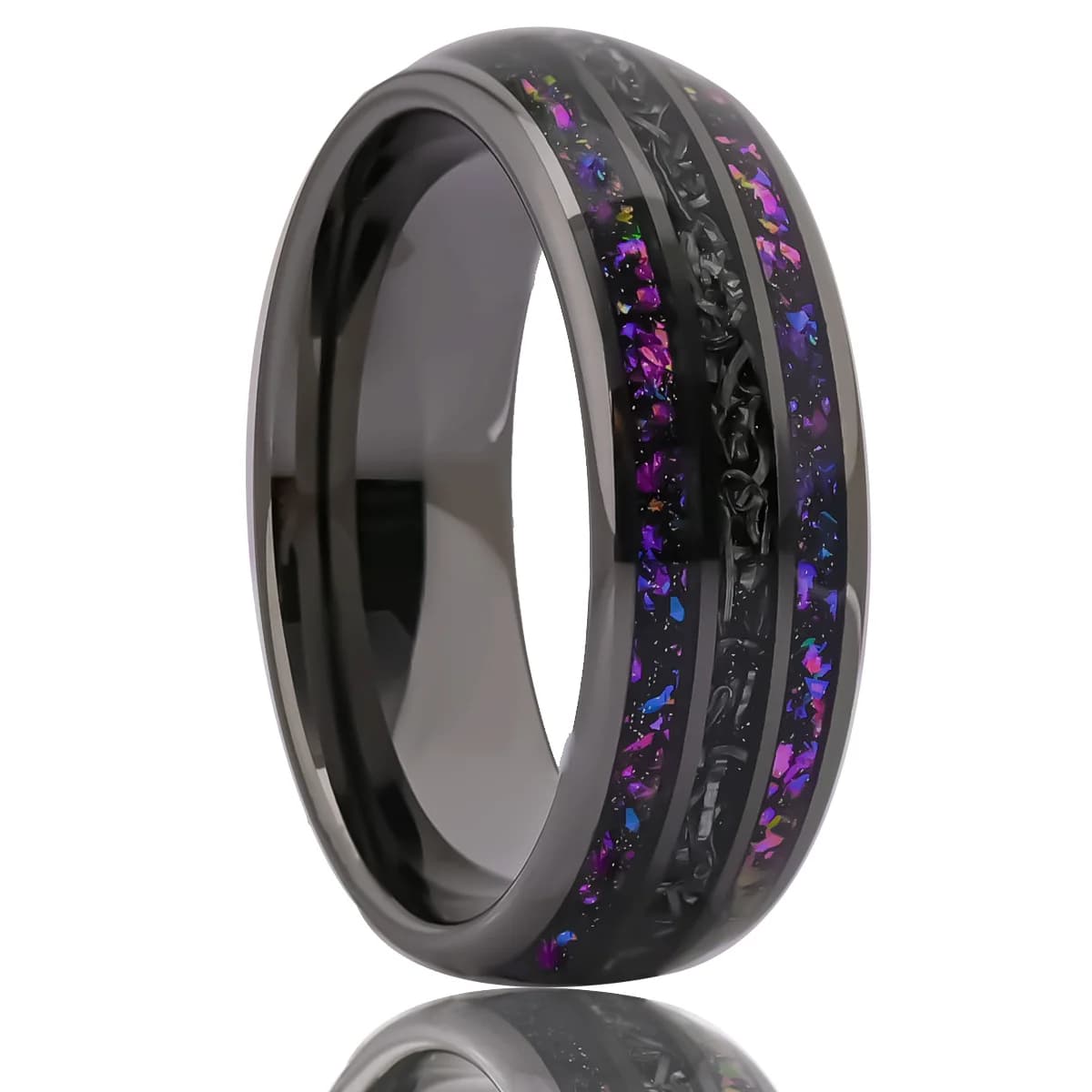 New Style Tungsten Ring 8mm Gunmetal Black Tungsten Carbide Ring Customizable Style with Nebula Galaxy&Meteorite Inlay for Man