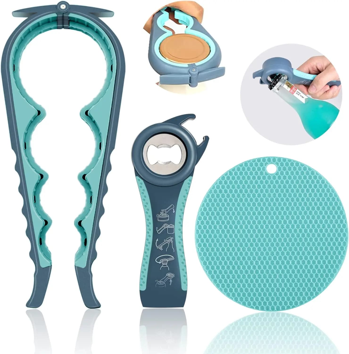 Apriscatole per mani debole Anziani con artrite Coperchio apribottiglie multifunzione Gomma antiscivolo Gripper Pad Utensili da cucina per birra