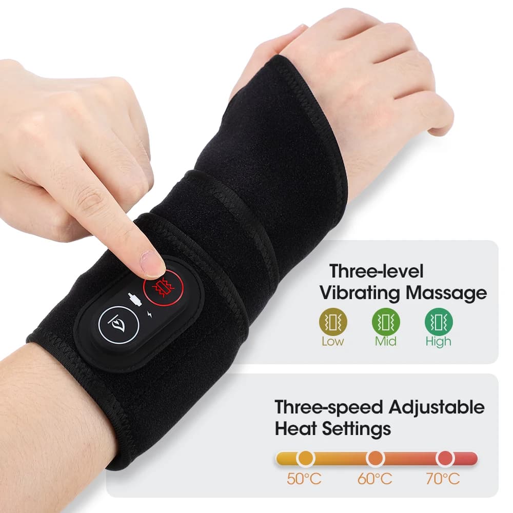 US UK Stock 3 Levels Vibration Hand Massager Belt Red Light Therapy Wrist Protector LED Infrared Heating Pad Hand Warmer Wrap