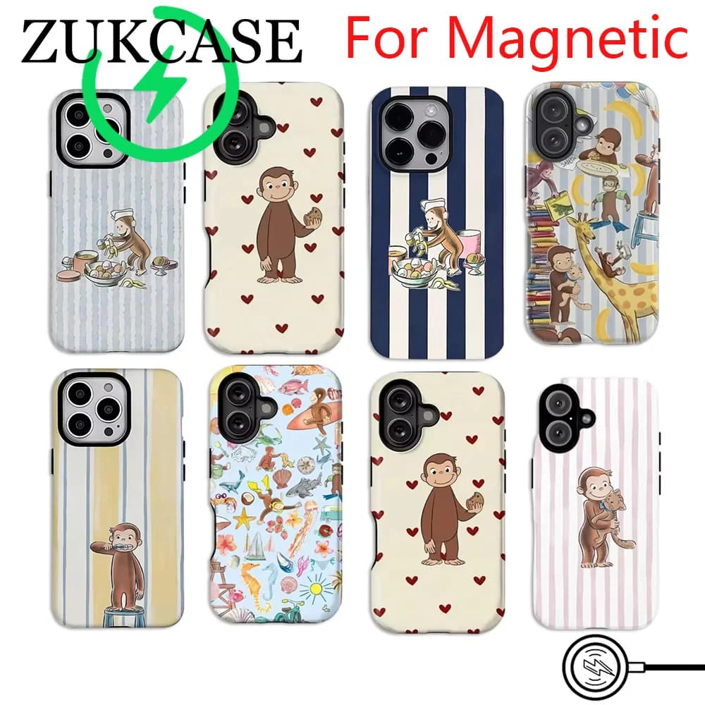 Luxury Clmj Curious GeorgeS Magnetic Phone Case for iPhone 18 17 16e 16 15 14 13 12 11 Air Pro Max Plus Double-layer Back Cover