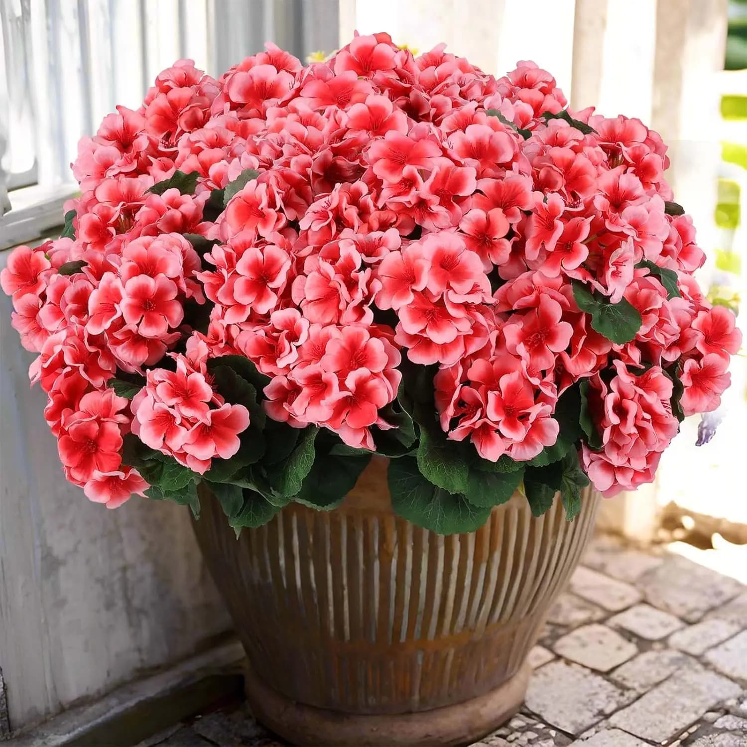 Artificial Silk Geranium Flowers, UV Rare Resistant for Exterior, Home Decoration Plants, Kitchen, Centerpiece (12, Fishing)