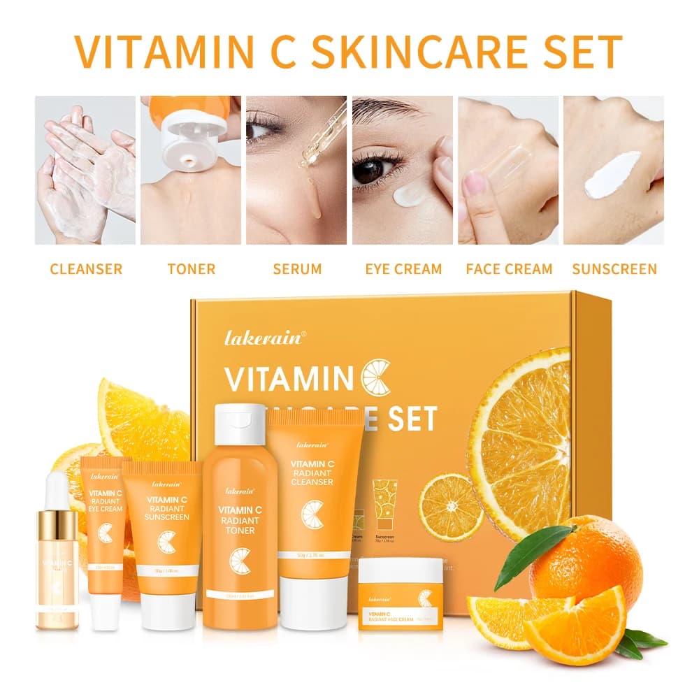 6 pcs vitamin C set for skin care cleanser for face toner serum eye cream serum moisturizing eye cream for women girl