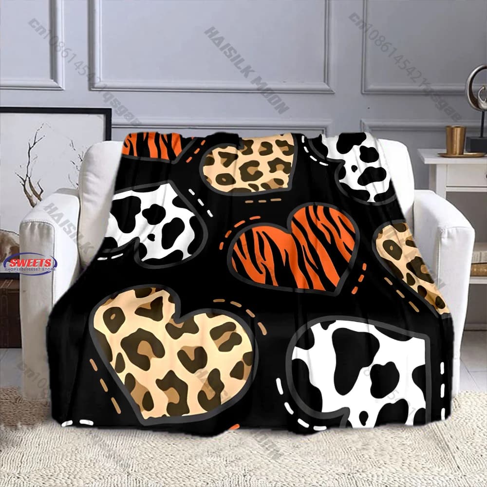 Coperta con stampa animalier a forma di cuore, diverse misure, per cameretta dei bambini e adulti, soggiorno, divano, coperta decorativa, regalo raffinato