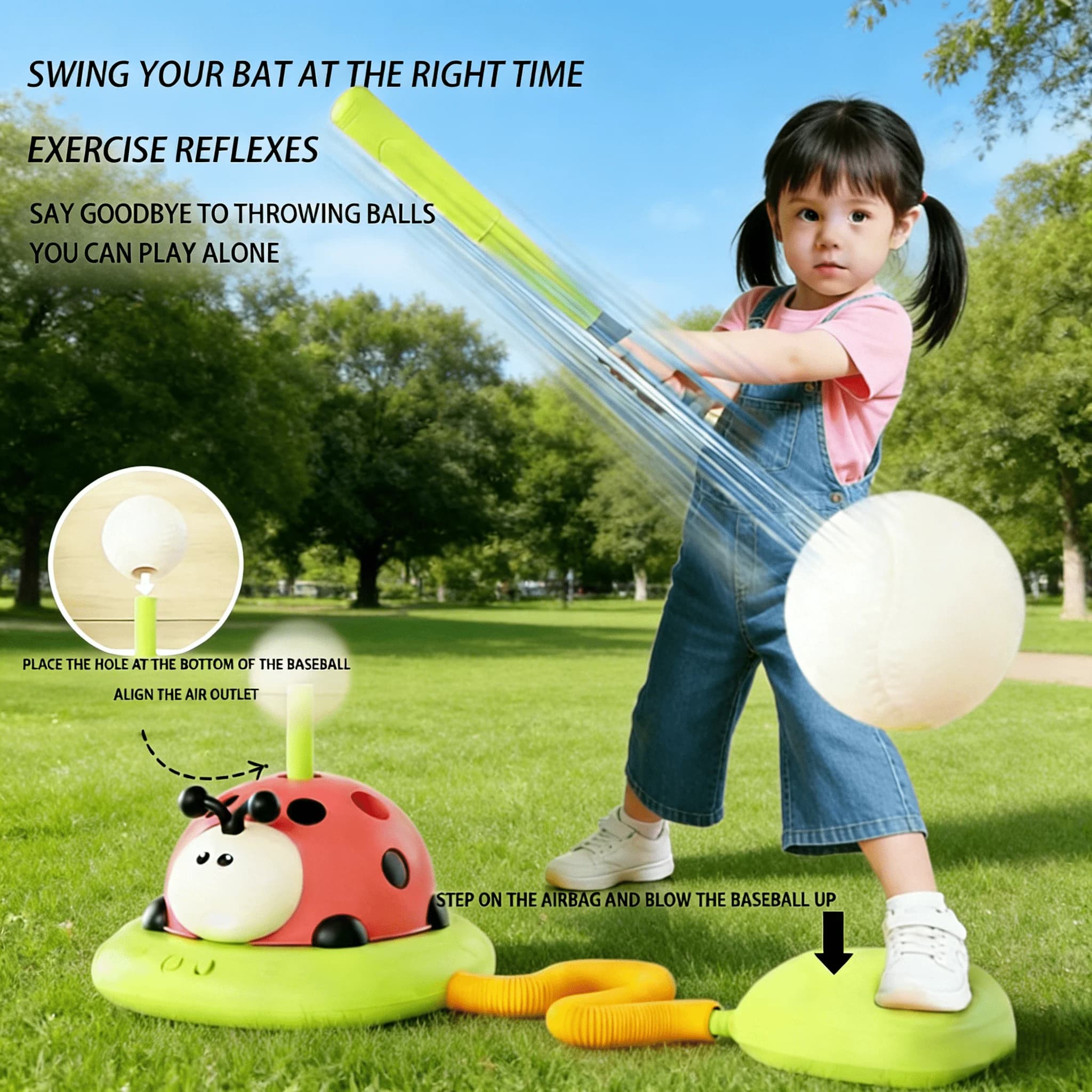 Multifunctional Ladybug Sports Toy, Rope Jumping Machine, Ring Launch, Sand Sack or Baseball game, rocket launcher, four in one, educational gift for children from inside and outside, suitable for boys and girls