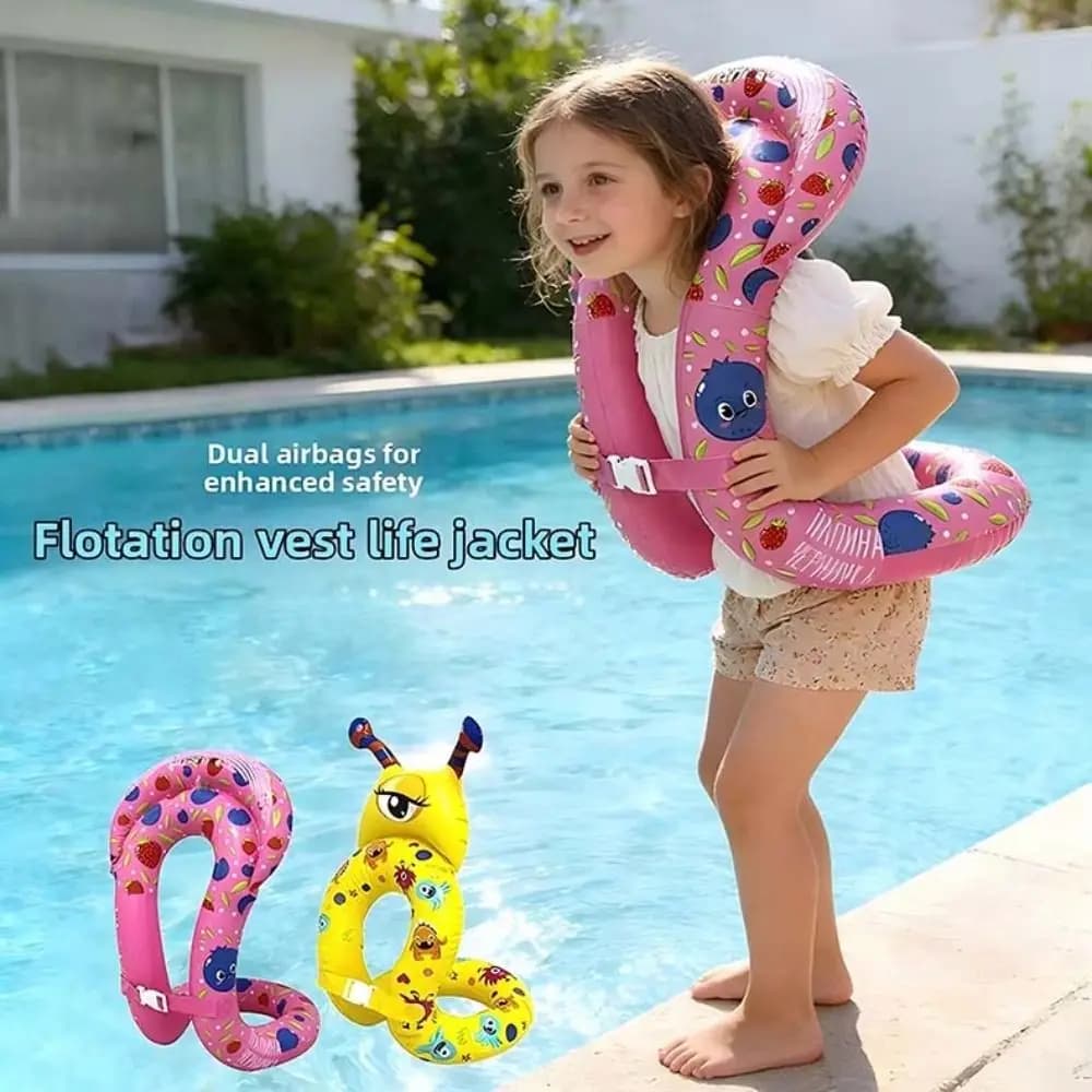 Inflatable Design Life Jacket Cartoon Style Adjustable PVC Children Life Vest Portable Float Inflatable Swim Vest Swimming Pool