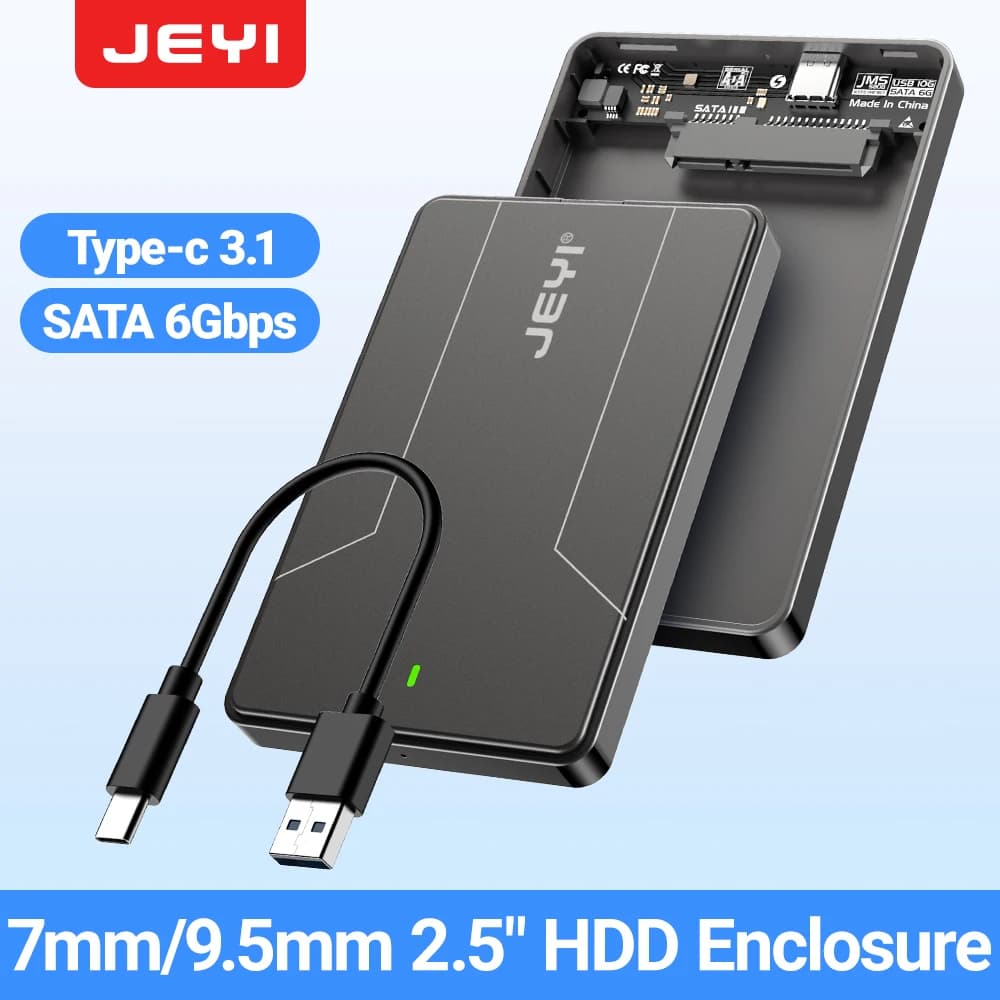 JEYI Custodia per disco rigido esterno da 2,5 pollici tipo C 3.1 a SATA III per SSD HDD SATA da 7 mm e 9,5 mm senza attrezzi [supporti UASP]