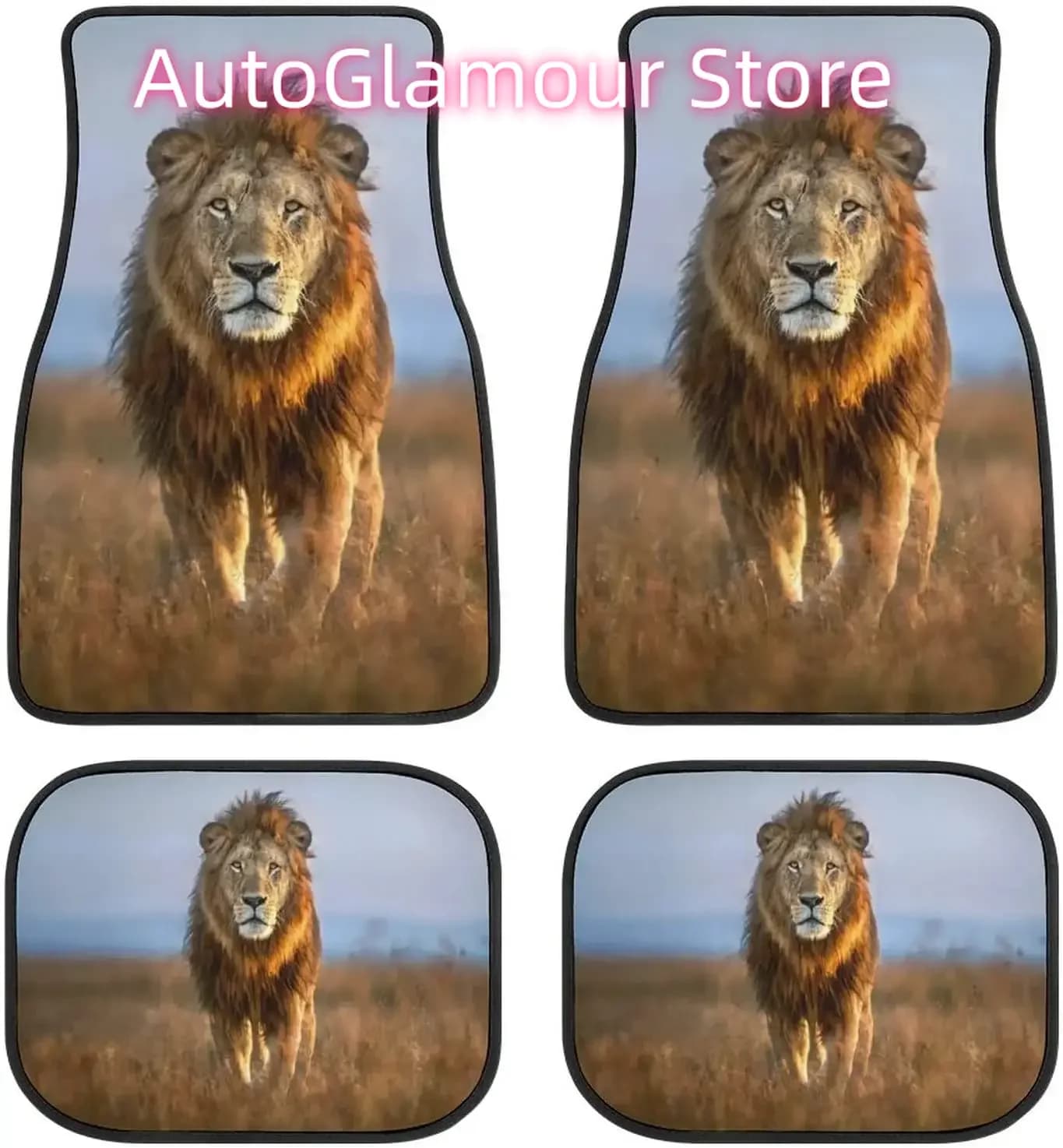Divertenti animali paesaggio arte leone tappetini per auto anteriori posteriori set completo da 4 pezzi tappetini per auto SUV camion con schienale antiscivolo