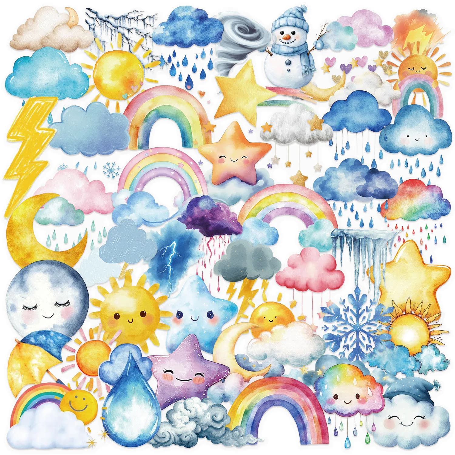 Confezione di adesivi meteorologici colorati simpatico cartone animato da 50/100 pezzi PET trasparente impermeabile - Cancelleria per notebook Decar