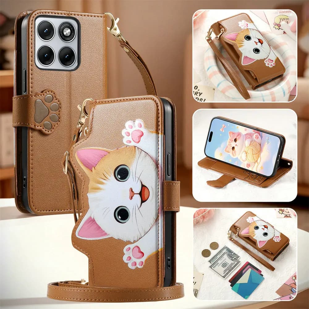 G86 G56 G66Y G66J 5G 5-Card Zipper Leather Flip Case For Motorola Moto G06 G86 G15 Power G85 G75 G55 G35 G05 G56 G66Y Funda