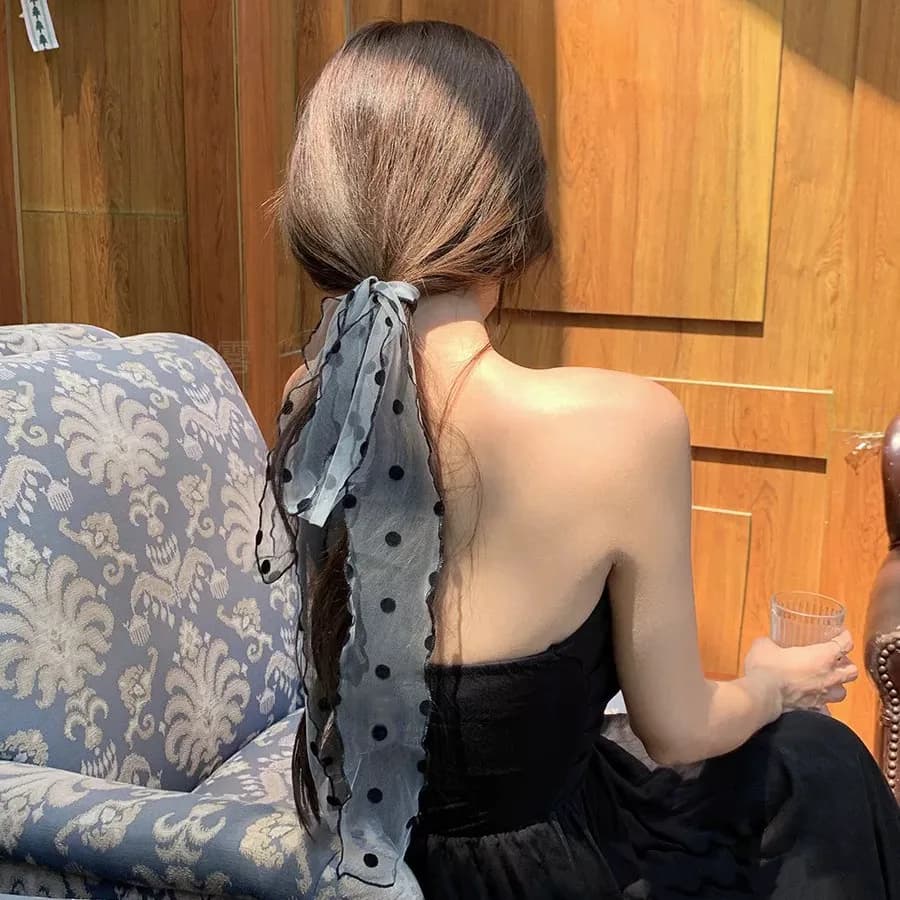 2 pieces Sweet Polka Silk Scarf Headband Girl Spring Summer Pure Desire Tie Neck Seaside Vacation Accessories Hair SJ6