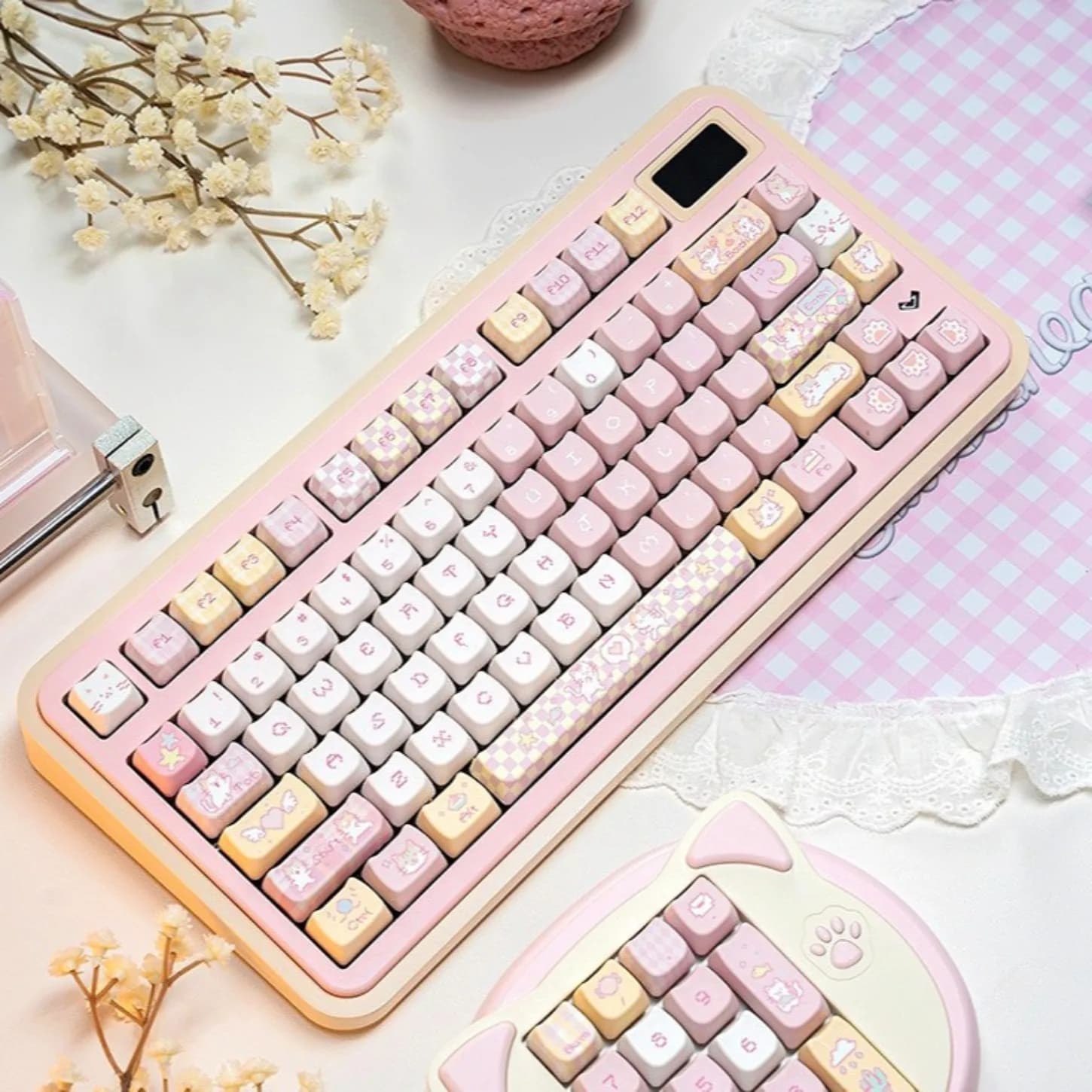 Cute Cat Theme MAO Keychain Kit PBT 132 Keycap Compatible 60 68 75 87 98 99 104 Mechanical Keyboard