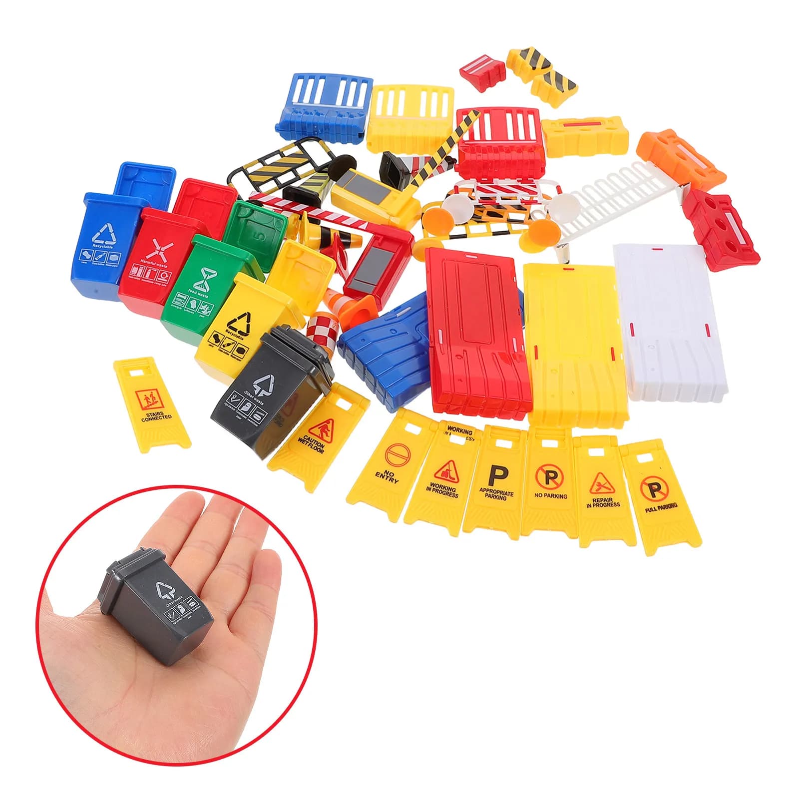 Kit di 40 Pezzi per l'Educazione Precoce ai Segnali Stradali, Elementi Realistici in Plastica per la Sicurezza Stradale, Coni Stradali Interattivi e Mini Contenitori per Rifiuti