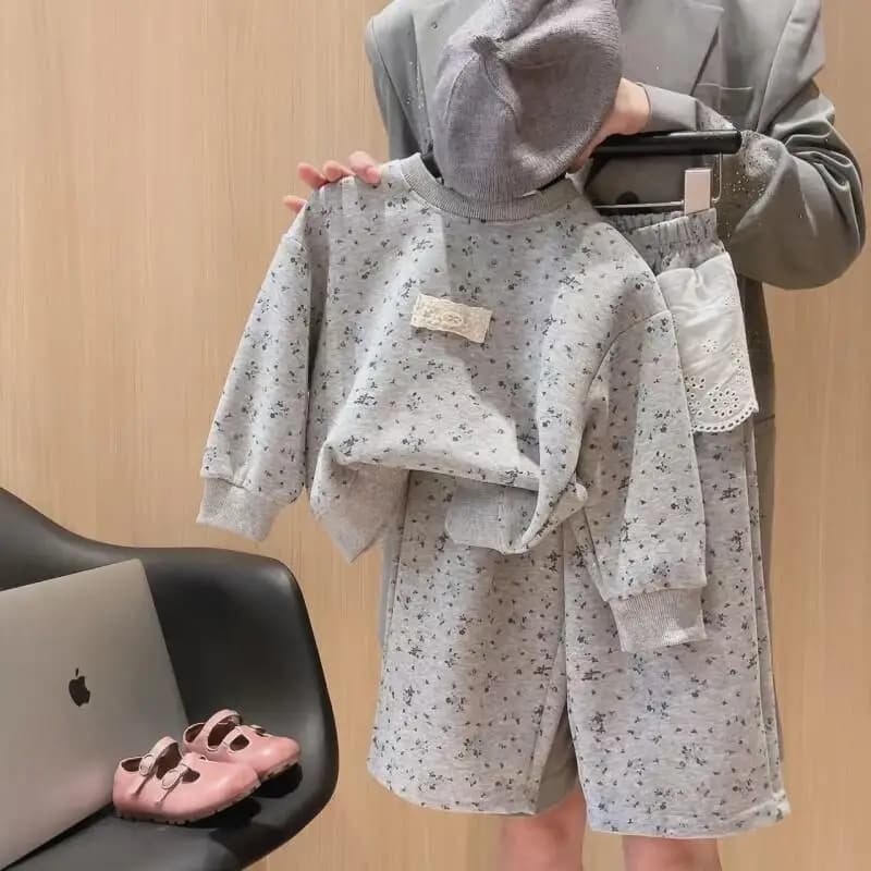 Hot Girl Tops Pants Two-Piece Set Spring Autumn Floral Pullover Hoodie Sweatpants Child Kawaii Fashion New Style Casual Clothing