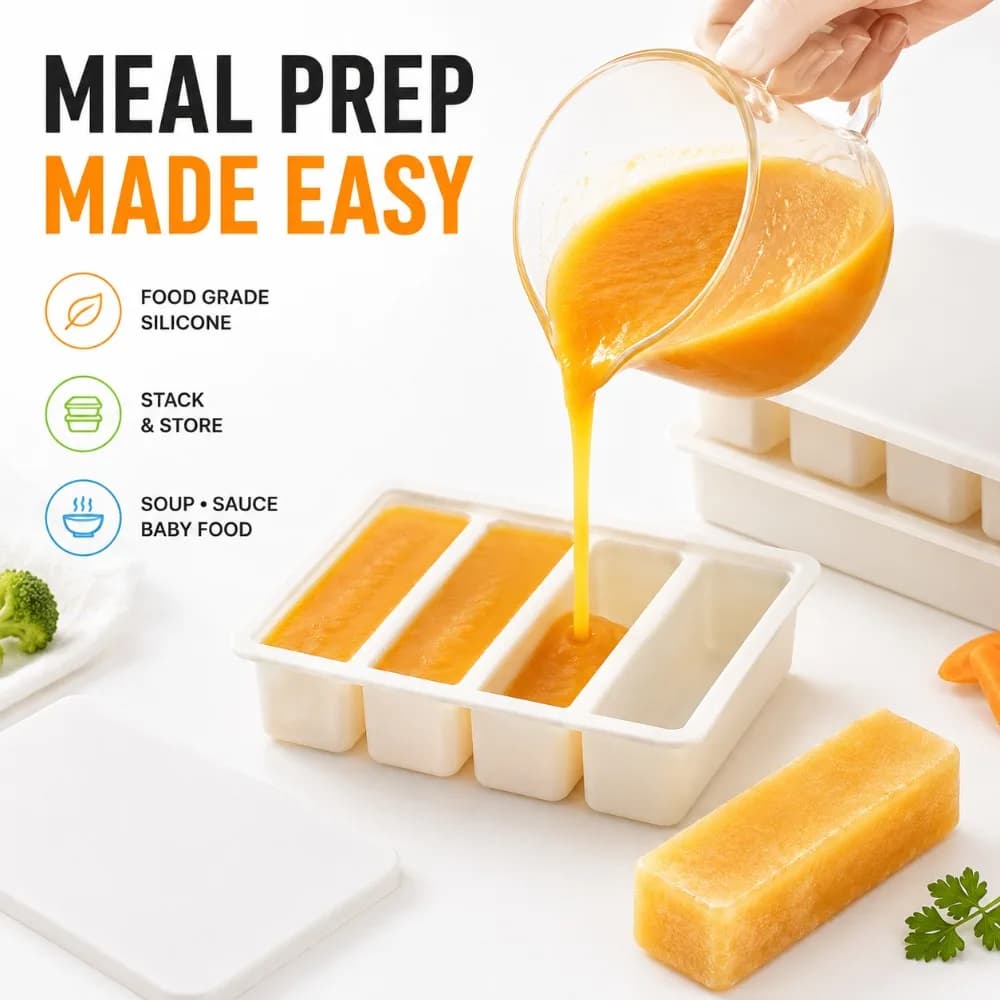 Set di 1/3 Vaschette Impilabili in Silicone con Coperchio, Contenitori Durevoli per Conservazione in Freezer, Ideali per Zuppe, Brodi, Salse e Preparazione Pasti
