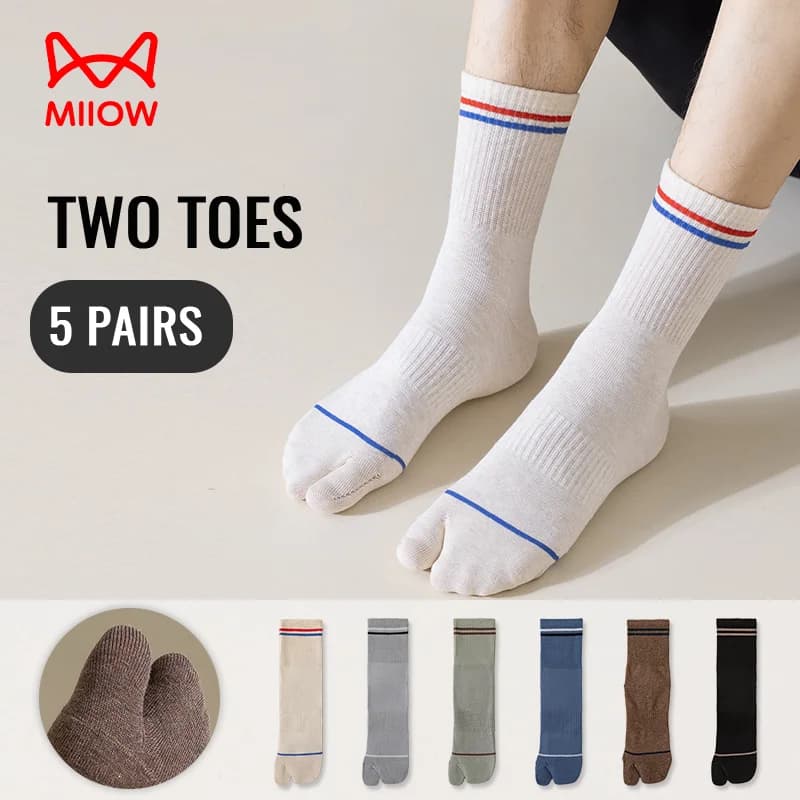 MiiOW Calzini Tabi giapponesi Calzini con punta divisa da uomo 100% puro cotone Calzino lungo Cinque dita Calzino a due dita Ninja Geta Calzino antiodore Sport