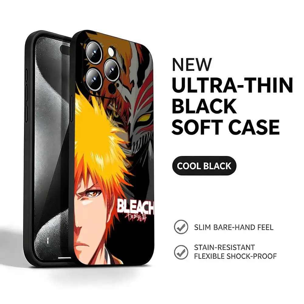 Anime Bleach Thousand Year Blood War Phone Case For iPhone 18 17 16 15 14 13 12 X XR XS Plus Pro Max Soft black Shockproof Cover