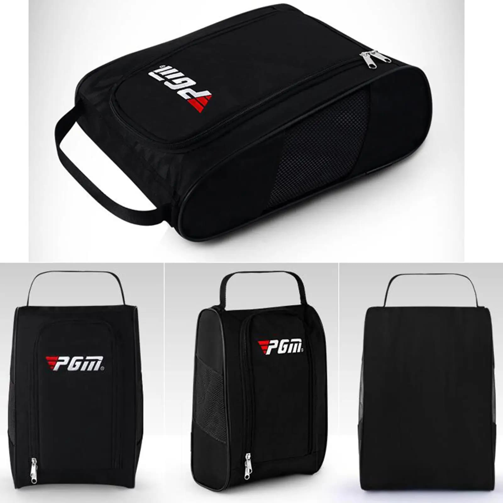 Borsa per scarpe da golf in nylon sportivo con cerniera, resistente all'acqua, pannello in rete ventilato