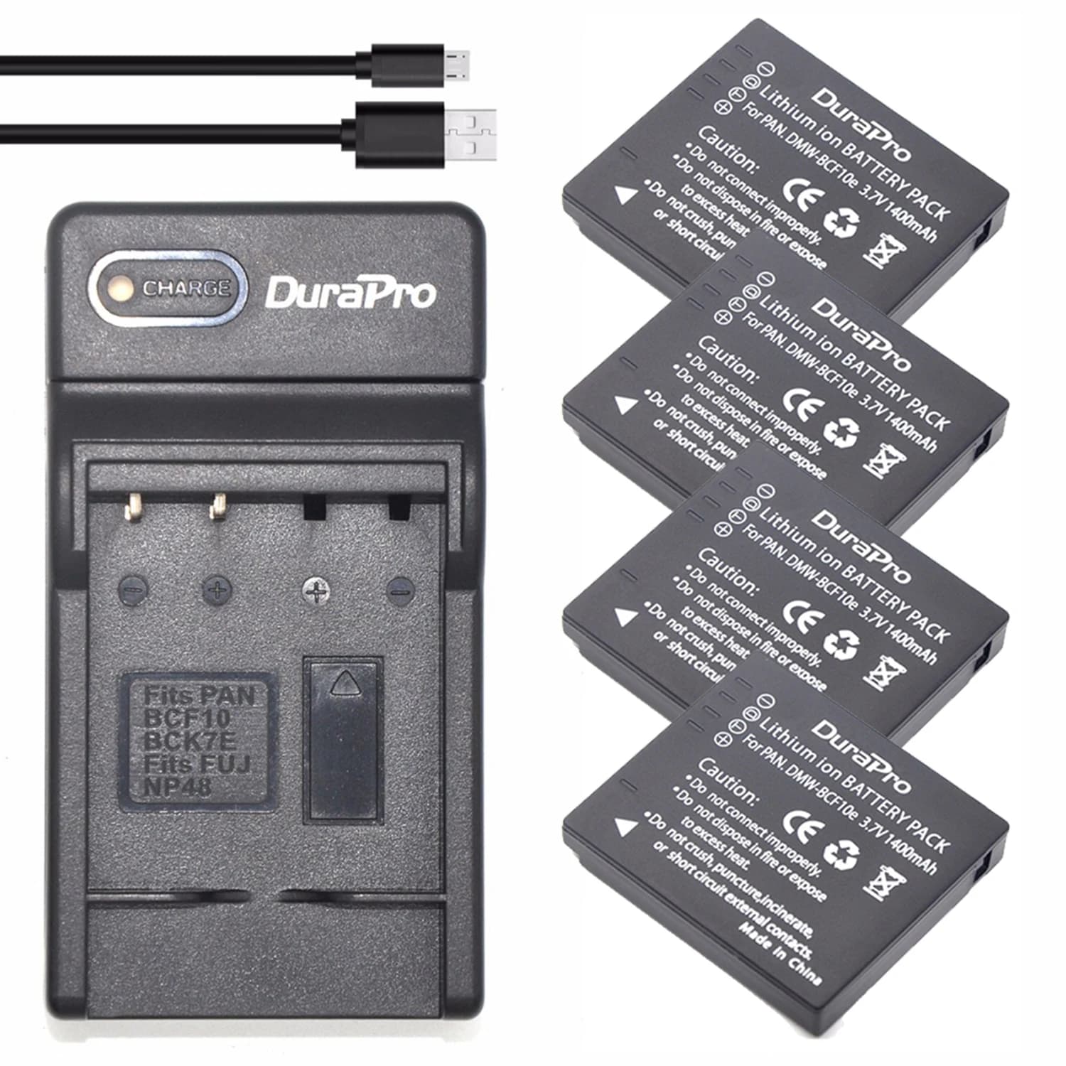 Batteria DuraPro DMW-BCF10 DMW-BCF10e DMW-BCF10PP + caricatore USB per Panasonic Lumix DMC-FX700,FX75,TS2,TS3,TS4,F2,F3,FH1,FH20