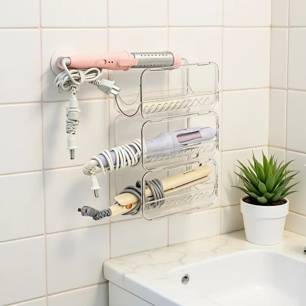 Transparent Storage Organizer Compact Hair Dryer Holder Curling Iron Storage Rack Hair Tool Storage Organizer For Hair