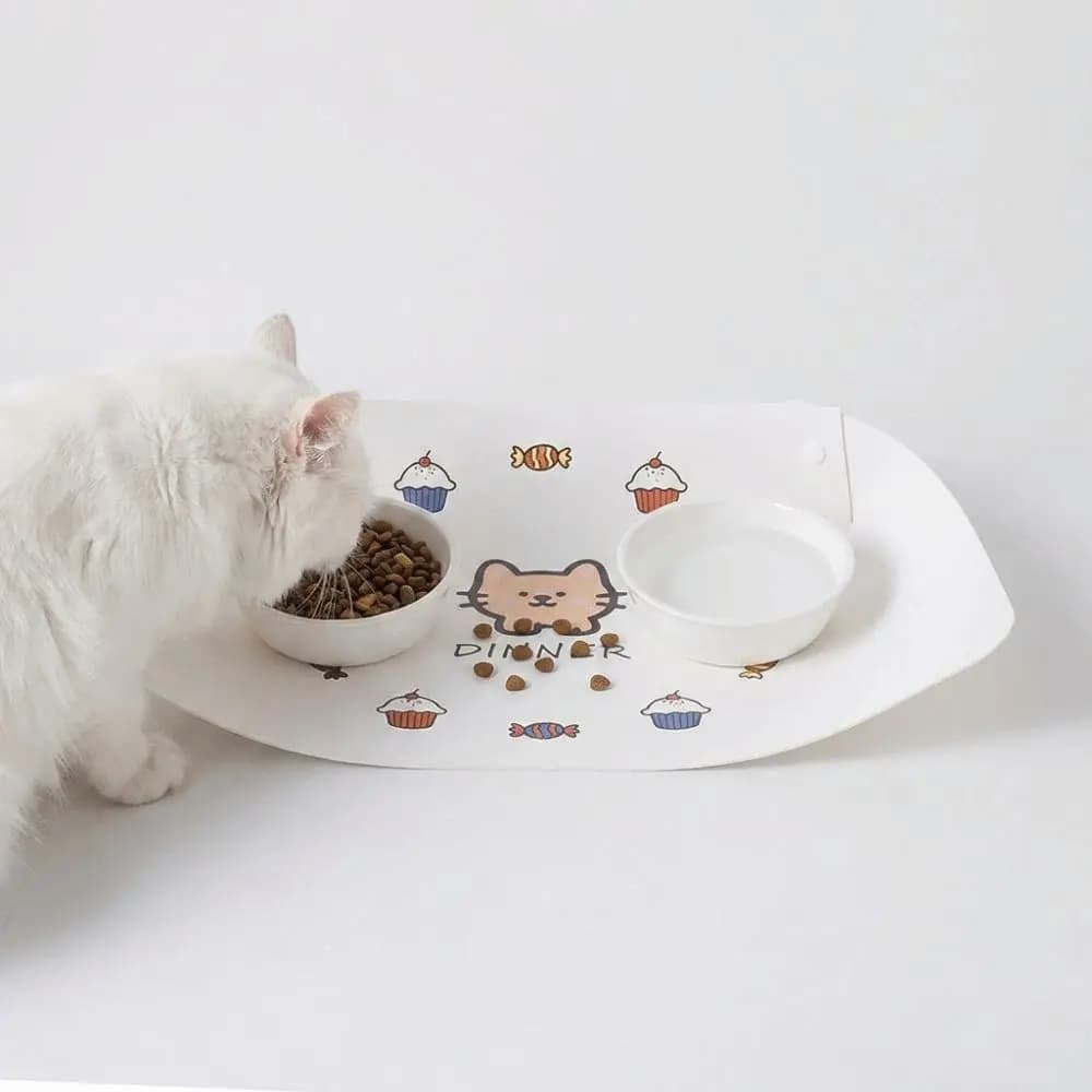 Anti Spill Pet Feeding Mat Cartoon Half Surround Design Pet Anti Spill Placemat Waterproof Easy Clean Pet Food Feeding Pad