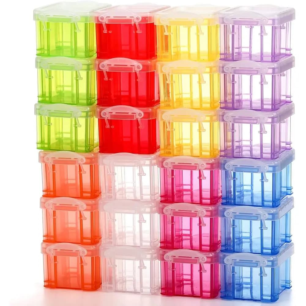 Pack of 24 mini plastic containers with lid, small 3.3 x 2,6 x 2 inch transparent box, stackable organizer container or holder, lry Be