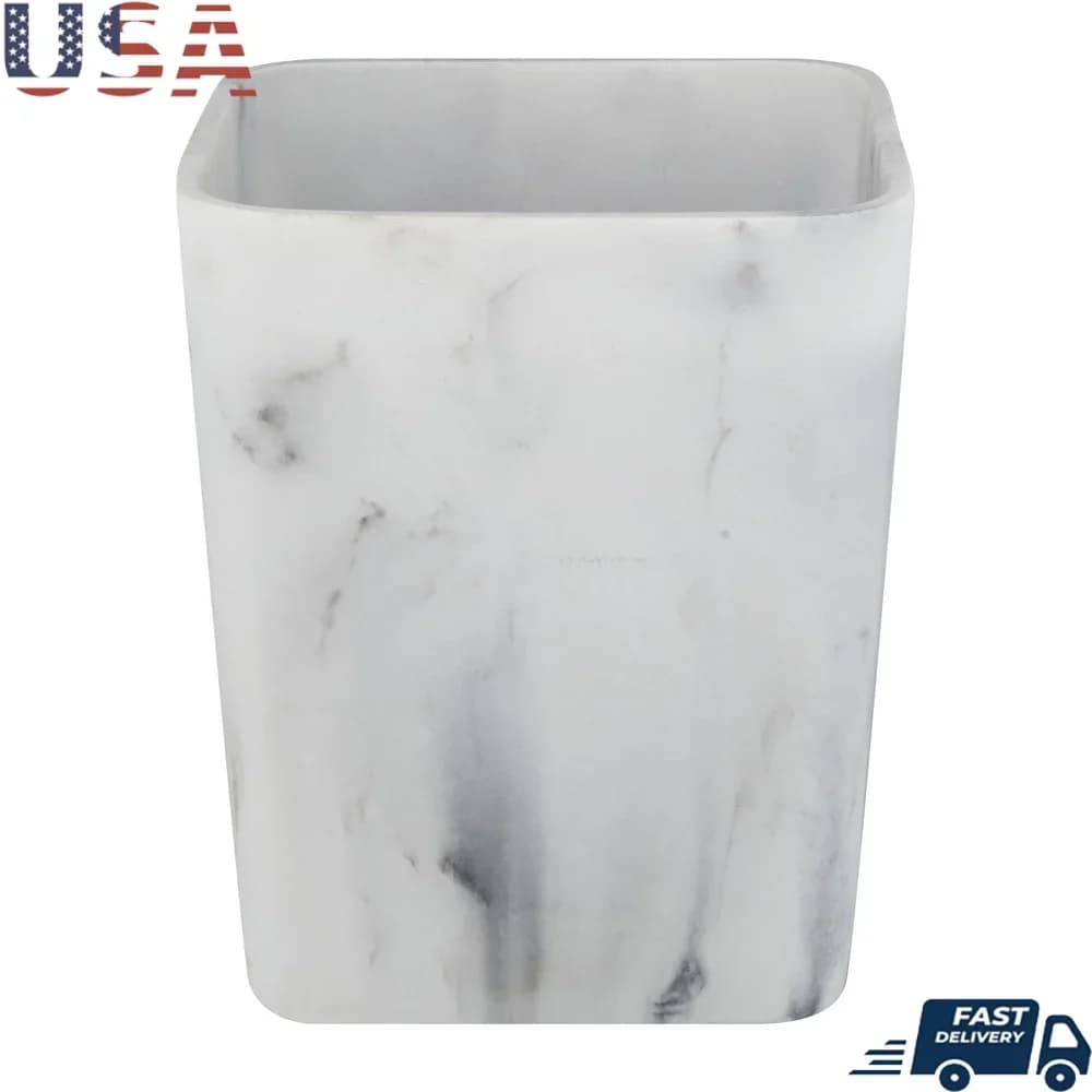 Cestino per rifiuti in finto marmo Cestino per rifiuti con parte superiore aperta Elegante design quadrato in resina Base antiscivolo Ideale per il bagno