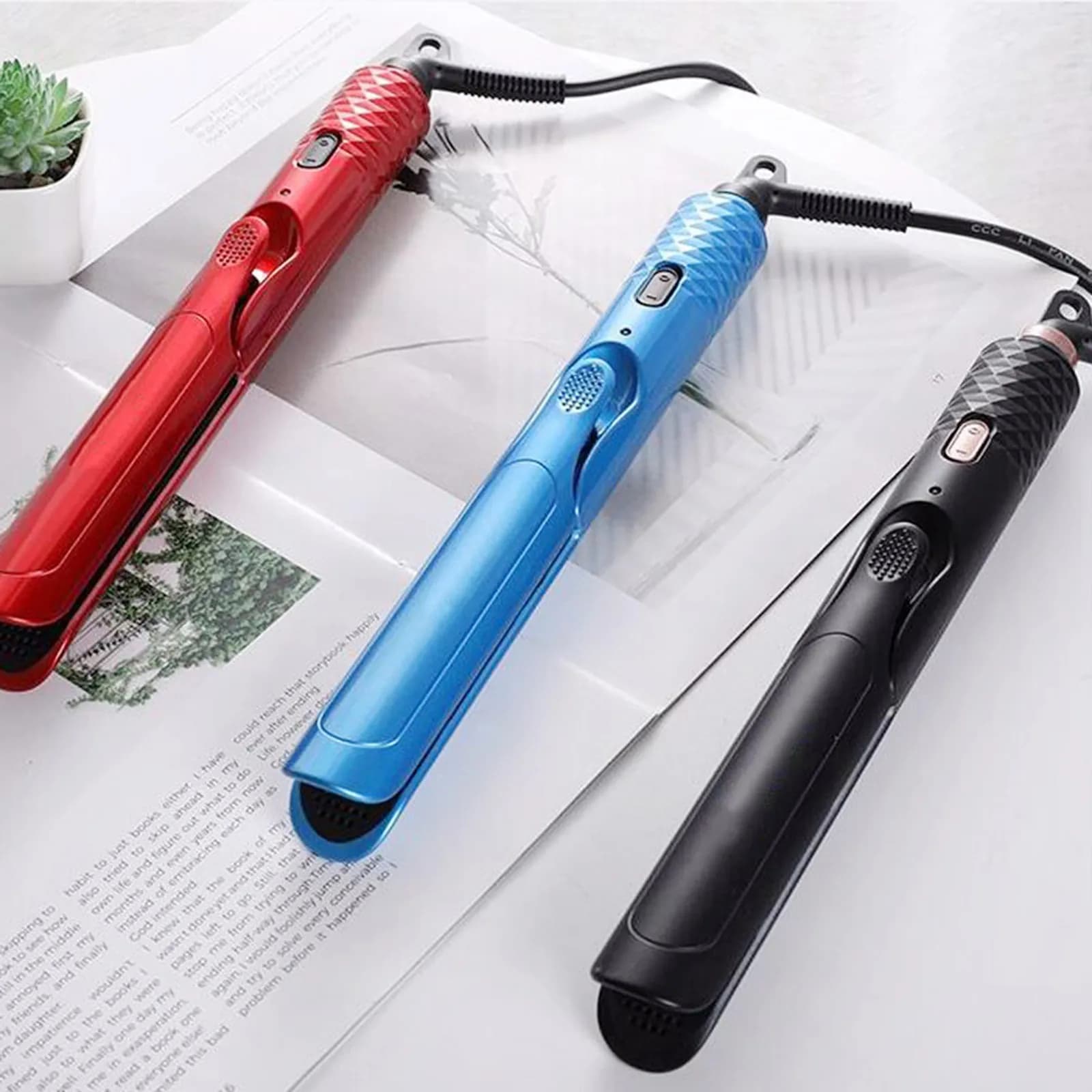 1 Piece Iron Hairpins and Straightener Electric Bivalent Black with US Plug, Quick Heating for Professional and Domestic Use