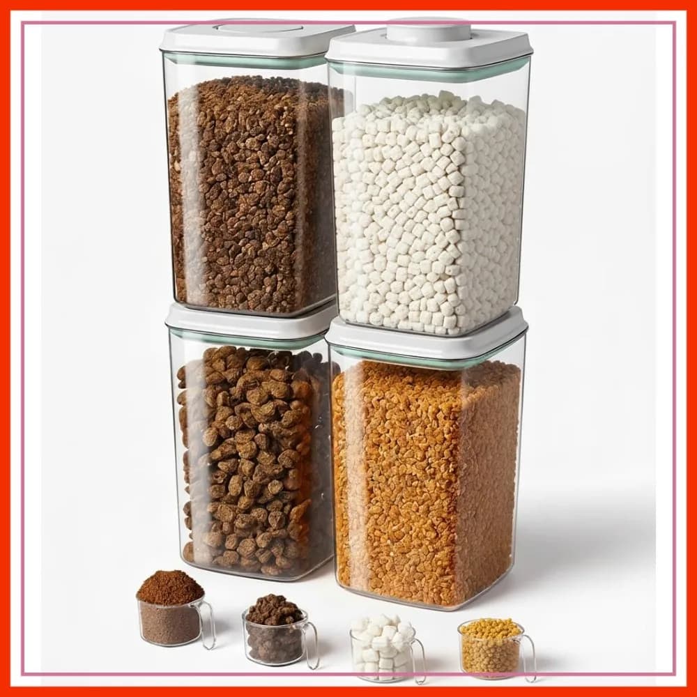 Contenitore Ermetico per Cibo per Cani con Paletta, 4L/4.2qt, Impilabile, in Plastica, per Crocchette e Snack, Senza BPA, Set da 4