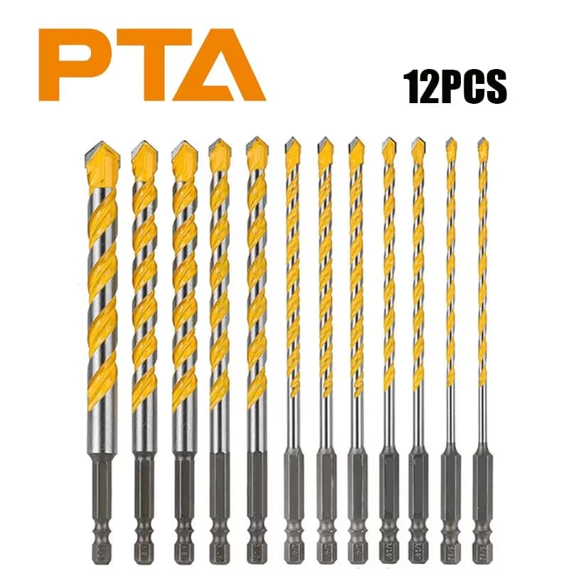 5/32" to 1/2" Extended Hex Shank Tungsten Carbide Drill Bit for Concrete, Brick, Stone & Masonry – Power Tool Drill Bit Set