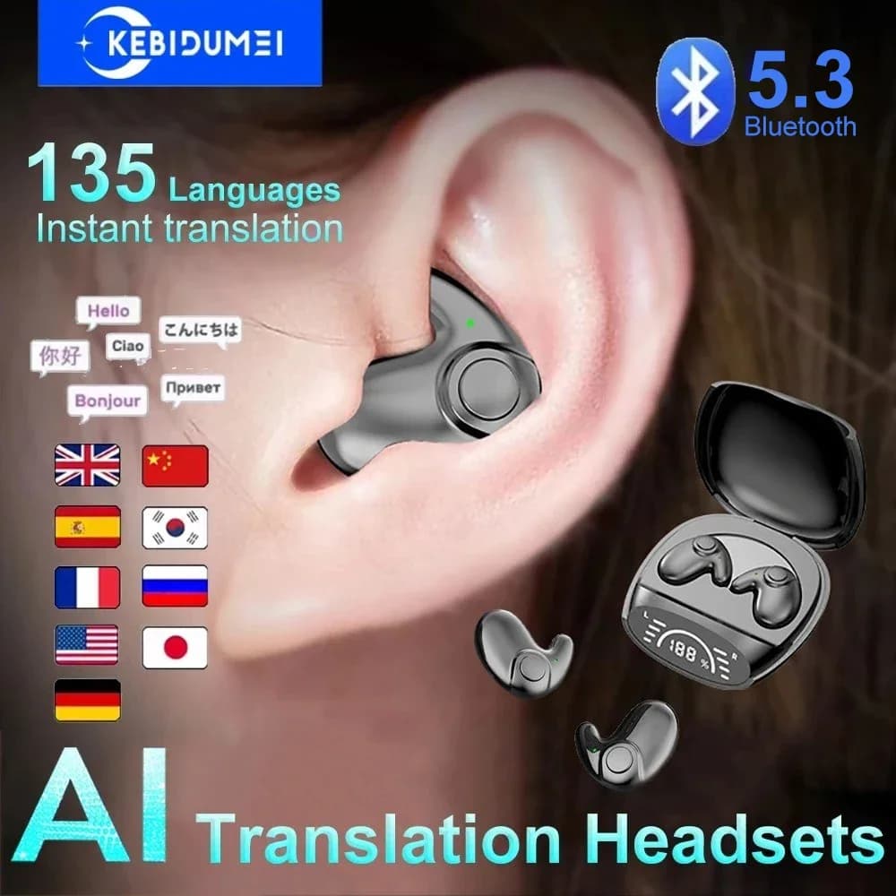 Auricolari Bluetooth 5.3 con traduzione AI Supporto 135 lingue Cuffie wireless Cuffie per dormire Auricolari HiFi con riduzione del rumore