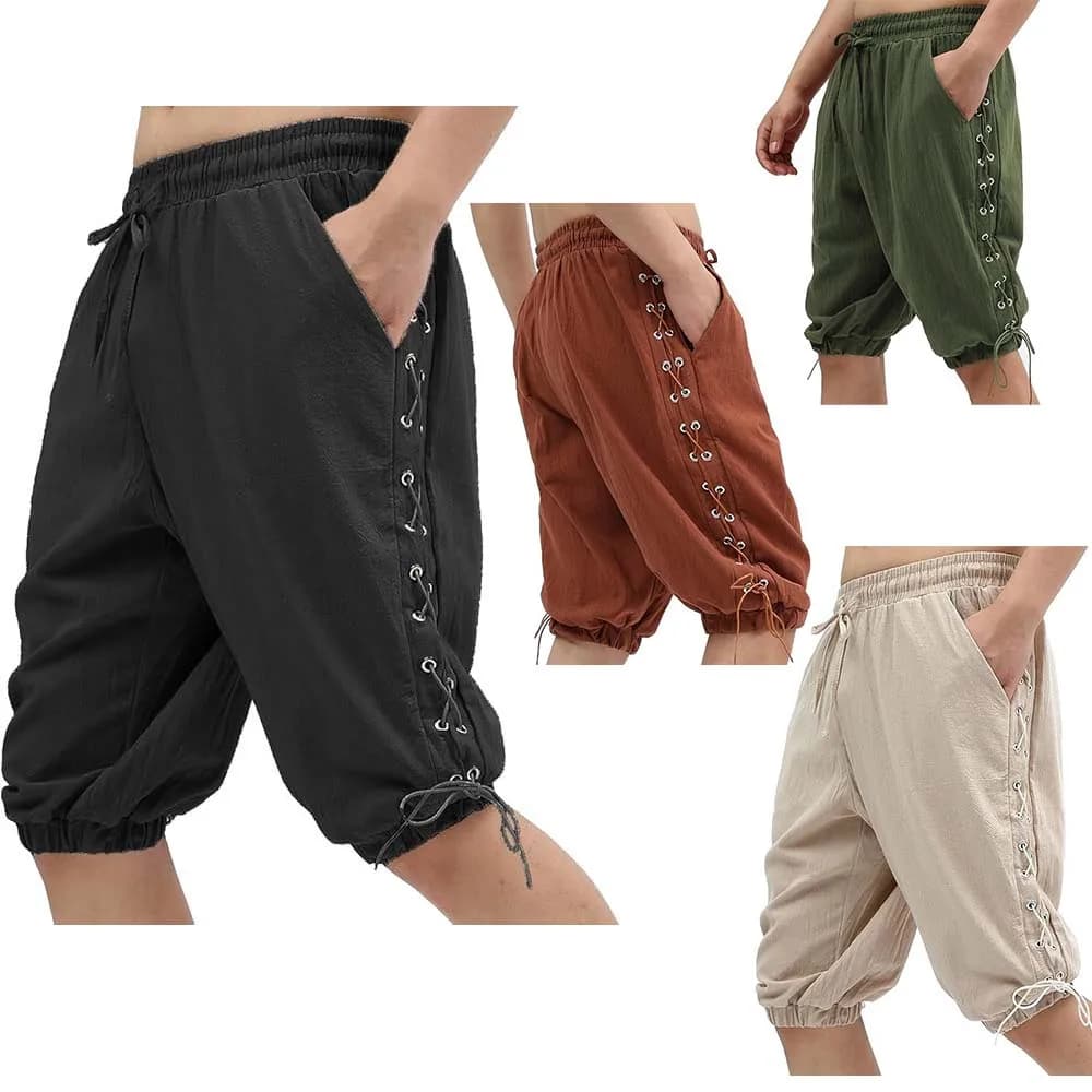 Pantaloni medievali Costume da pirata vichingo per uomo Donna Pantaloncini da pirata Pantaloni con lacci Pantaloni rinascimentali Marrone Nero Taglie forti Ciao