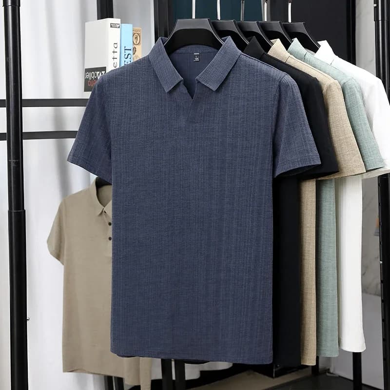 Minimalist Plain Lapel Polo Shirt For Men Soft Linen Blend Cloth Office Working Weekend Camping Daily Casual Garment