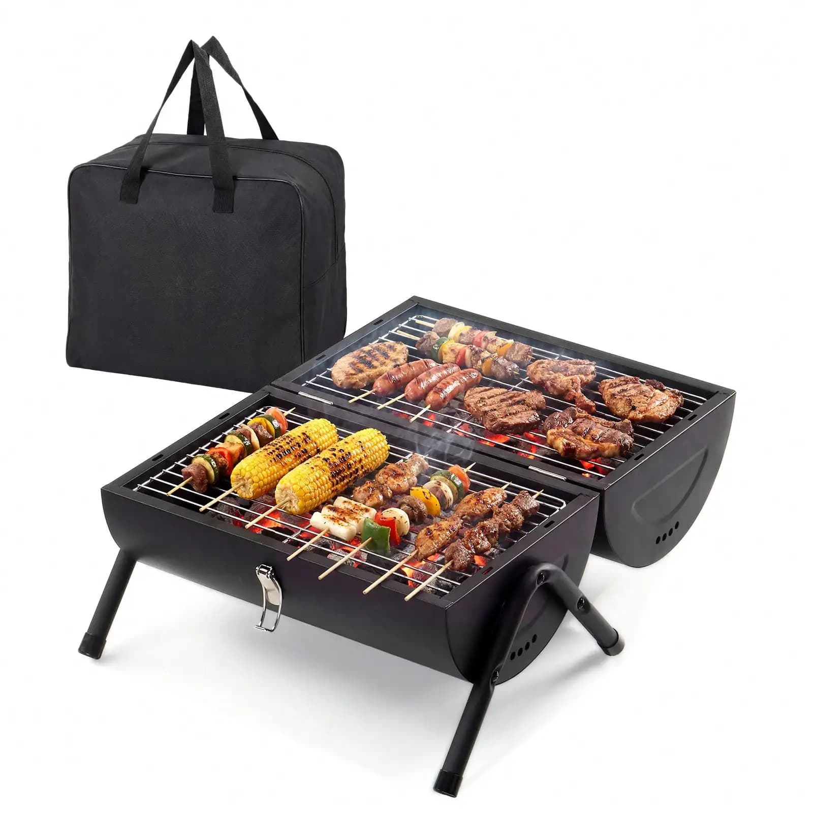 Griglia a Carbone Portatile per Esterni, Barbecue a Carbone a Due Lati, Griglia da Tavolo per Campeggio e Giardino
