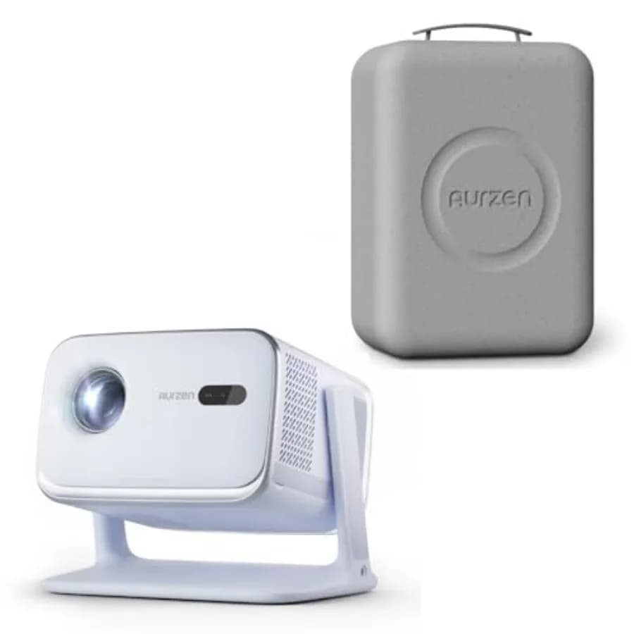Proiettore Aurzen BOOM mini Google TV con WiFi e Bluetooth, controllo vocale, audio Dolby da 20W, messa a fuoco in tempo reale, smart e portatile