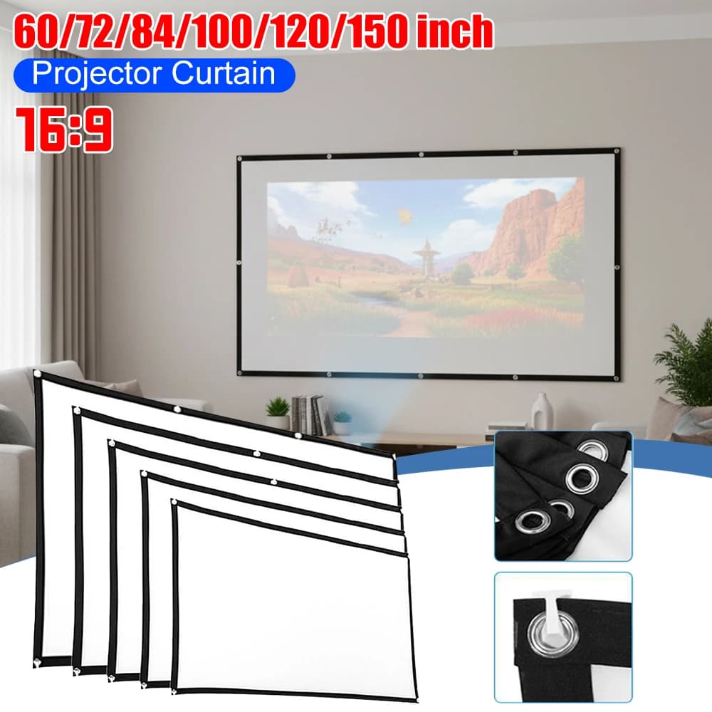 Schermo per Proiettore Semplice, Set per Casa, Ufficio e Teatro, Formato 16:9 HD, Accessori per Camera da Letto