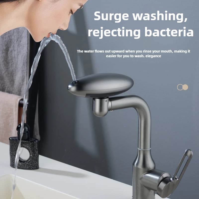 Rubinetto per lavabo a cascata multifunzionale 4 modalità Spruzzatore a flusso 360 ° Rubinetto per lavaggio miscelatore lavello acqua calda fredda con rotazione per bagno
