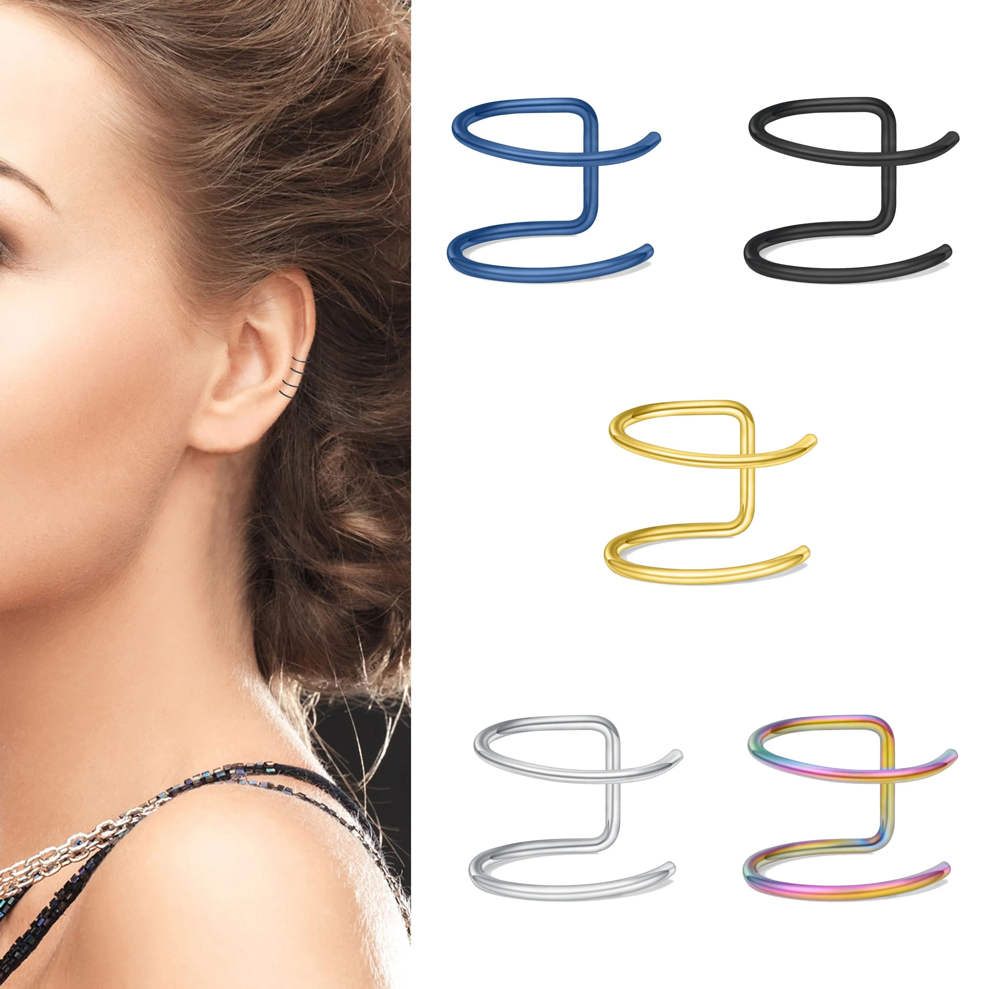 2 Pezzi Nuovi Orecchini a Clip Senza Piercing - Orecchini Minimalisti a Doppia Spirale a U, Orecchini a Rampicante in Acciaio Inossidabile per Uomo/Donna