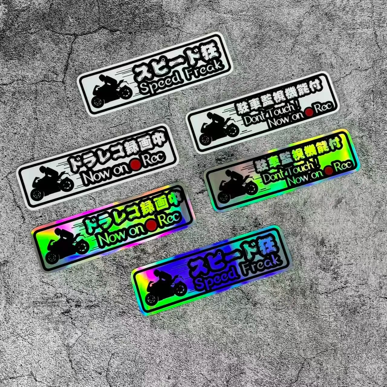 Holographic White Warning Vinyl Sticker Set For Motorcycle Dash Cam Fairing Waterproof