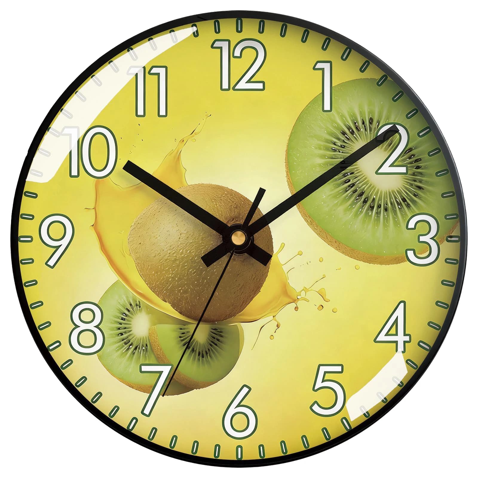 Funny Wall Clock with Tropical Fruit, Silent, Design Kiwi Splash Art, Home Decoration, Creative Gift for Food Lovers