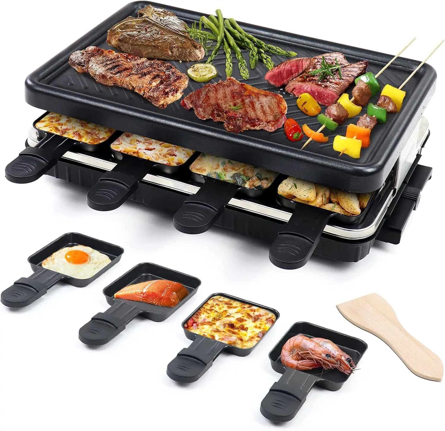 Griglia per raclette elettrica e barbecue coreano - 8 vassoi antiaderenti, 1300 W con controllo della temperatura, griglia per interni lavabile in lavastoviglie